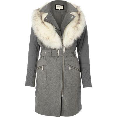 River Island Womens Longline Padded Faux Fur Coat