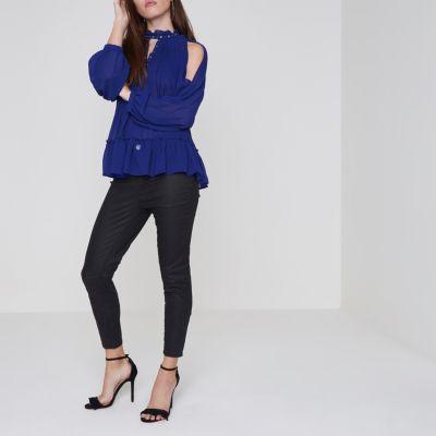 River Island Womens Petite Pleated Eyelet Trim High Neck Top