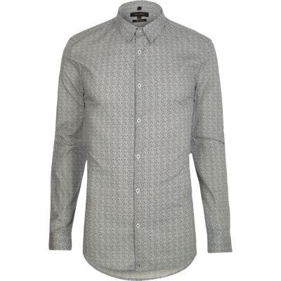 River Island Mens Print Long Sleeve Muscle Fit Shirt