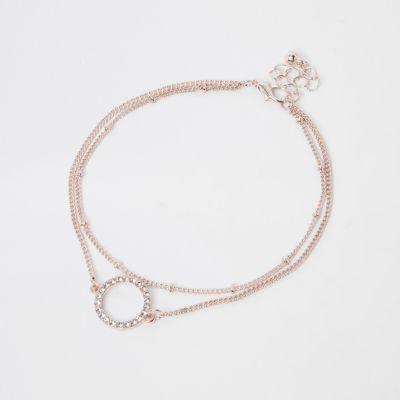 River Island Womens Rose Gold Circle Rhinestone Jewel Anklet