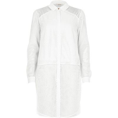 River Island Womens White Mesh Panel Longline Shirt