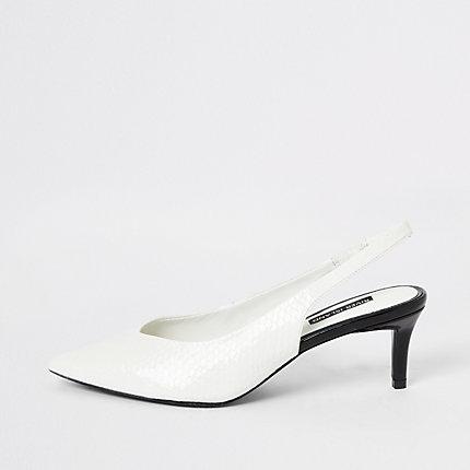 River Island Womens White Slingback Kitten Heel Court Shoes