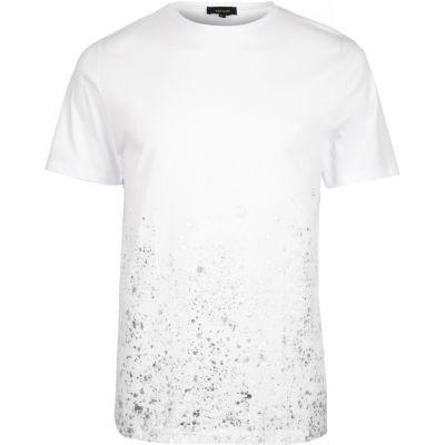 River Island Mens White Splatter Print T-shirt