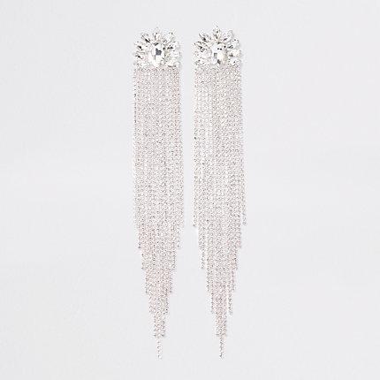 River Island Womens White Jewel Diamante Cupchain Drop Earrings