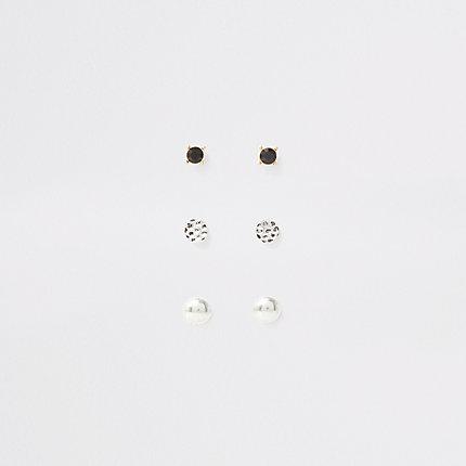 River Island Mens Silver Tone Mixed Design Earring Multipack
