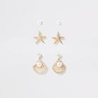 River Island Womens Gold Colour Shell Stud Earring Multipack