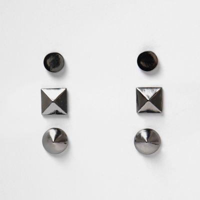 River Island Mensgunmetal Spike Earrings Pack