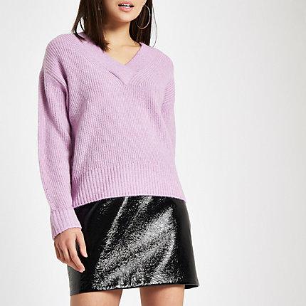 River Island Womens Luxe Ribbed Knit V Neck Jumper