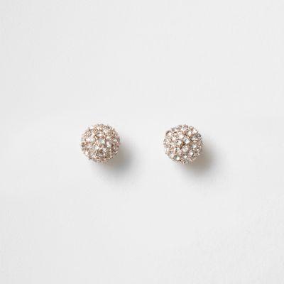 River Island Womens Rose Gold Tone Rhinestone Ball Stud Earrings