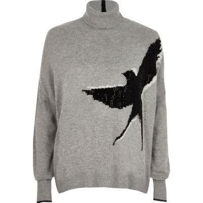 River Island Womens Stud Embellished Bird Roll Neck Jumper