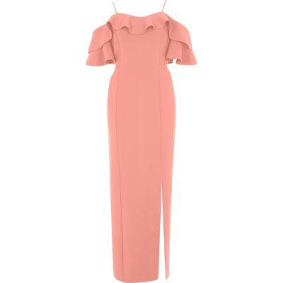River Island Womens Frill Bardot Maxi Bodycon Dress