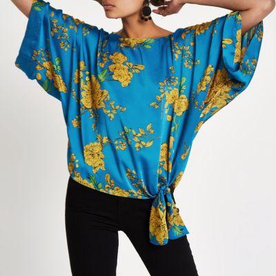 River Island Womens Floral Short Sleeve Tie Side Top
