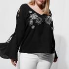 River Island Womens Plus Embroidered Bell Sleeve Top