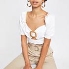 River Island Womens White Buckle Front Puff Sleeve Crop Top