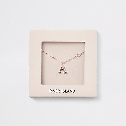 River Island Womens Rose Gold Tone 'a' Initial Necklace