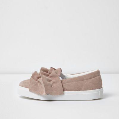 River Island Womens Suede Ruffle Slip On Plimsolls
