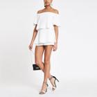 River Island Womens White Bardot Tiered Frill Playsuit
