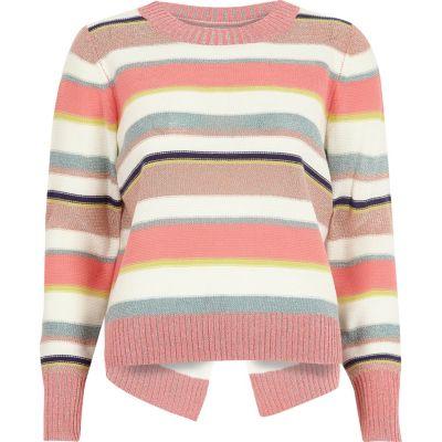 River Island Womens Metallic Stripe Knit Split Back Jumper