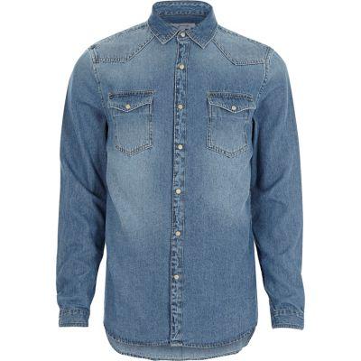 River Island Mens Wash Casual Western Denim Shirt