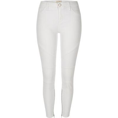 River Island Womens White Amelie Super Skinny Biker Jeans