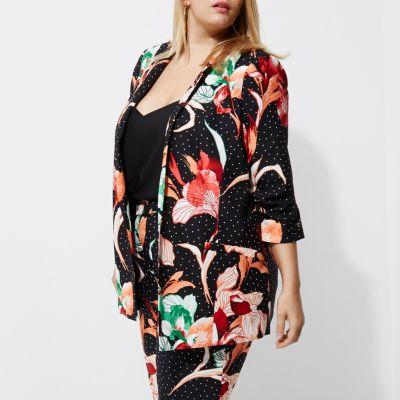 River Island Womens Plus Floral Spot Longline Blazer