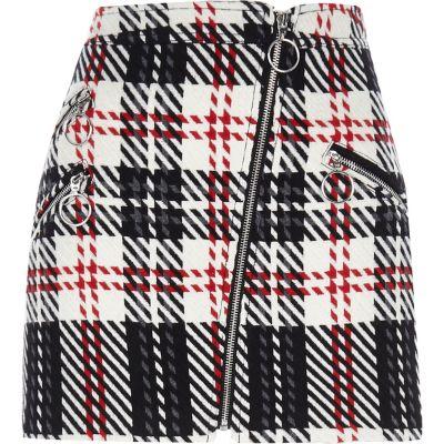 River Island Womens Check Knit Biker Mini Skirt