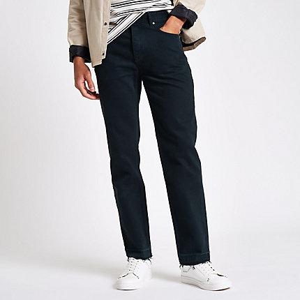 River Island Mens Raw Hem Straight Leg Jeans