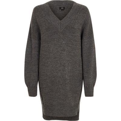 River Island Womens V Neck Stepped Hem Jumper