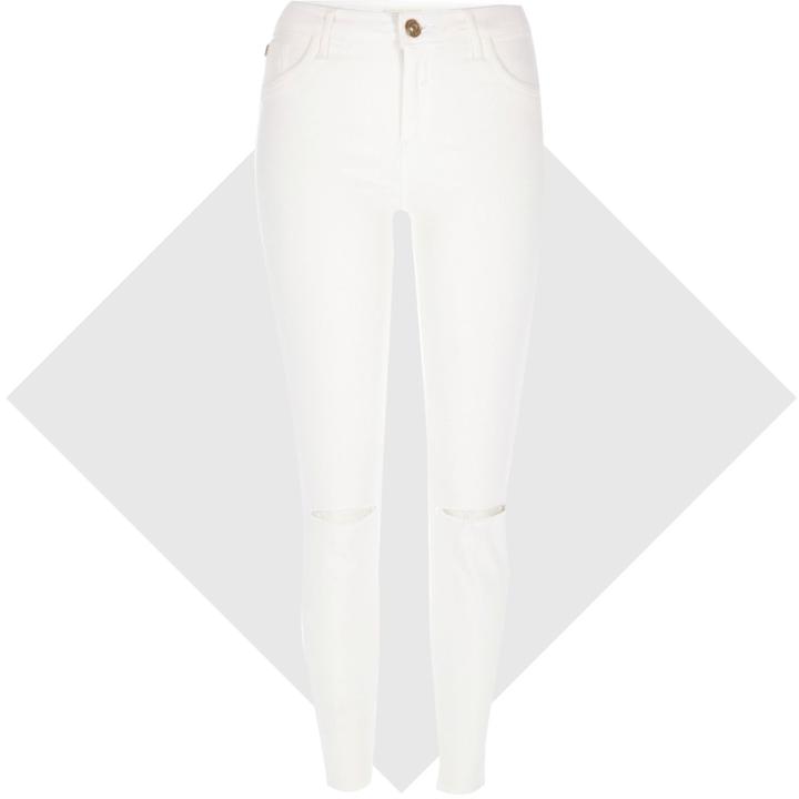 River Island Womens White Slashed Knee Amelie Superskinny Jeans