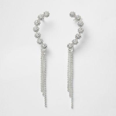 River Island Womens Silver Tone Rhinestone Dangle Cuff Earrings