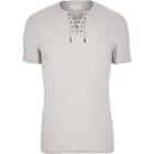 River Island Mens Ribbed Lace-up Slim Fit Sweater