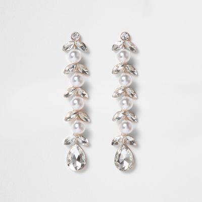 River Island Womens Silver Pearl Leaf Drop Earrings