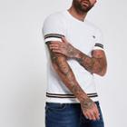 River Island Mens White Short Sleeve Tape T-shirt