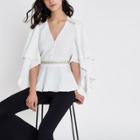River Island Womens White Sequin Embellished Frill Sleeve Top
