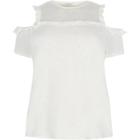 River Island Womens Plus Frill Cold Shoulder Mesh Panel Top