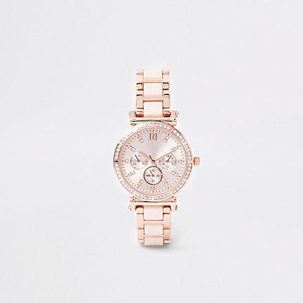 River Island Womens Rose Gold Color Rhinestone Chain Watch