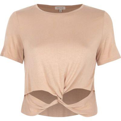 River Island Womens Twist Front Short Sleeve Crop Top