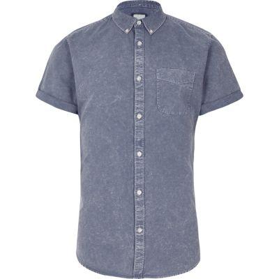 River Island Mens Acid Wash Short Sleeve Slim Fit Shirt