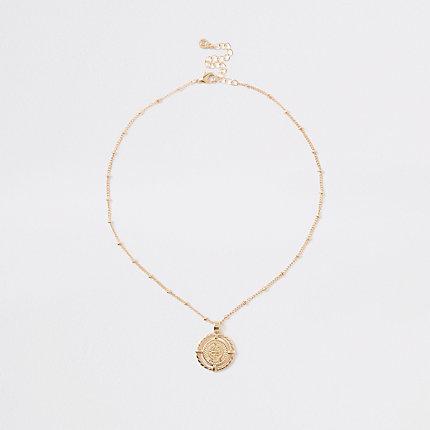 River Island Womens Gold Tone Medallion Pendant Necklace