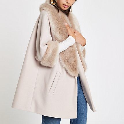 River Island Womens Faux Fur Trim Swing Coat