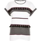 River Island Womens White Tassel Color Block T-shirt