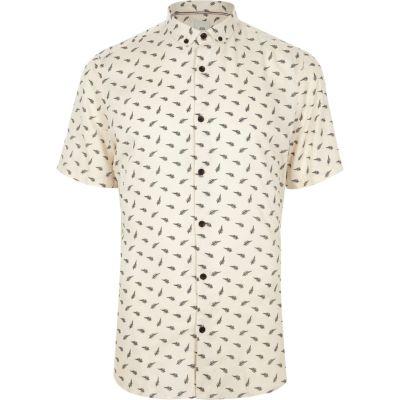 River Island Mens Feather Slim Fit Short Sleeve Shirt