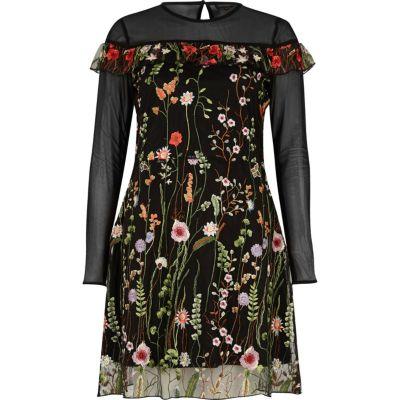 River Island Womens Embroidered Mesh Dress