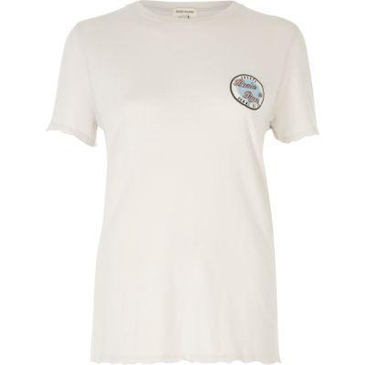 River Island Womens Badge Print Distressed Sleeve T-shirt