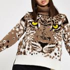 River Island Womens Tiger Face Print Roll Neck Knit Sweater