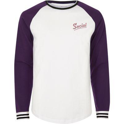 River Island Menswhite And Social Print Baseball Top