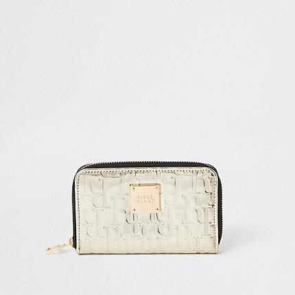 River Island Womens Gold Ri Embossed Zip Around Purse