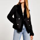 River Island Womens Faux Fur Crested Button Aviator Jacket
