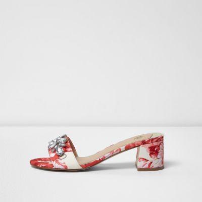 River Island Womens Floral Print Jewel Embellished Mules