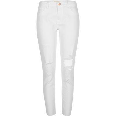 River Island Womens White Ripped Alannah Relaxed Skinny Jeans